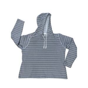 Columbia Hoodie Womens XL Gray Striped Pullover Sweatshirt Cotton Blend -PFG